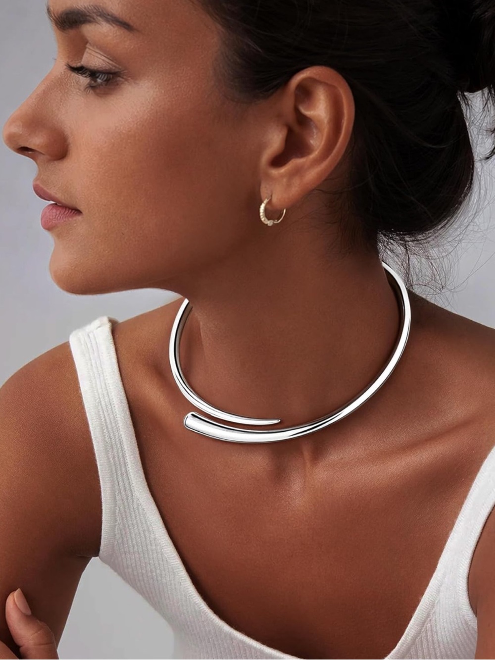 Minimalist Open Silver Collar Necklace - Women Jewelry